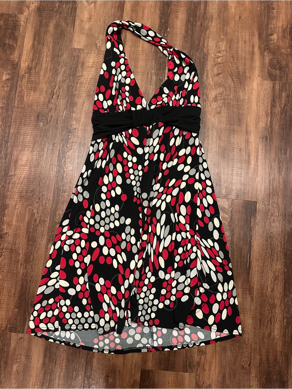 Vintage Y2K Halter Polka Dot Print Dress in Black, Red & White
